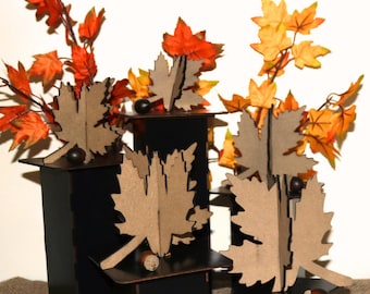 3D Set 5 Standing Fall Leaves, Farmhouse Rustic Natural Home Decoration DIY Unfinished Autumn Shelf Stitters, Thanksgiving Table Centerpiece