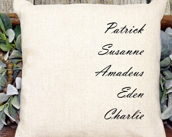 Custom Personalized Family Names Pillow Cover, Decorative Throw Pillow, Wedding, Housewarming, Birthday, Grandmother, Mother's Day Gift