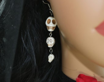 Tiered Skulls Dangle Earrings, Costume Accessory Vampire, Zombie, Witch Halloween Party Jewelry, Spooky Trick or Treat Gift for Her