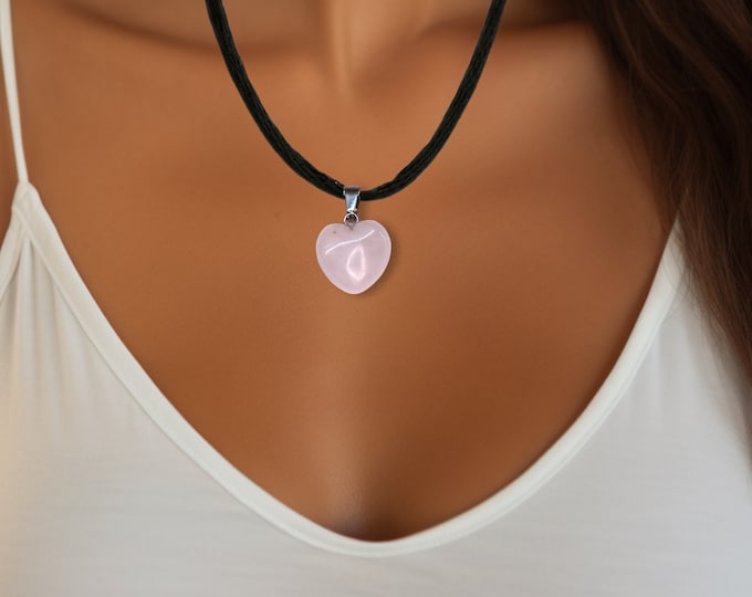 Featured listing image: Rose Quartz Heart Pendant Necklace, Silver Chain, Healing Stone