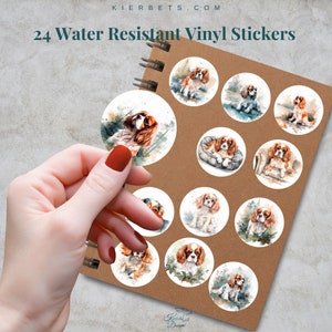 Cavalier King Charles Spaniels Resistente à Água Holográfico Brilhante Fosco 24 Adesivos de Vinil para Copo, Agenda, Diário de Marcadores, Laptop