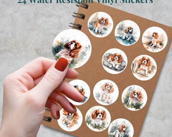 Cavalier King Charles Spaniels Water Resistant Matte Holographic Glossy 24 Vinyl Stickers for Tumbler, Planner, Bullet Journal, Laptop