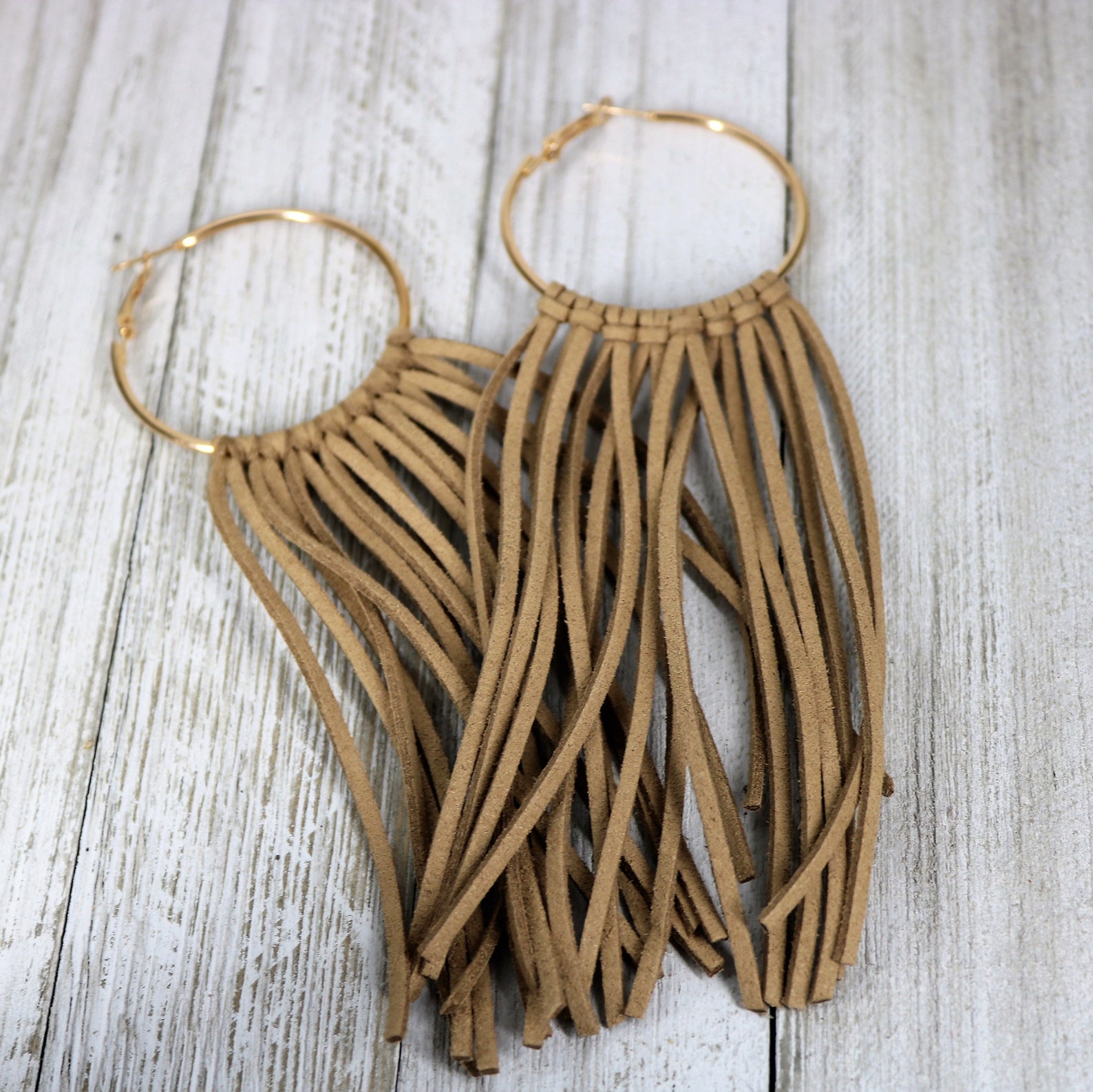 Suede Fringe Earring Leather Fringe Hoop Earring Wide hoop Etsy