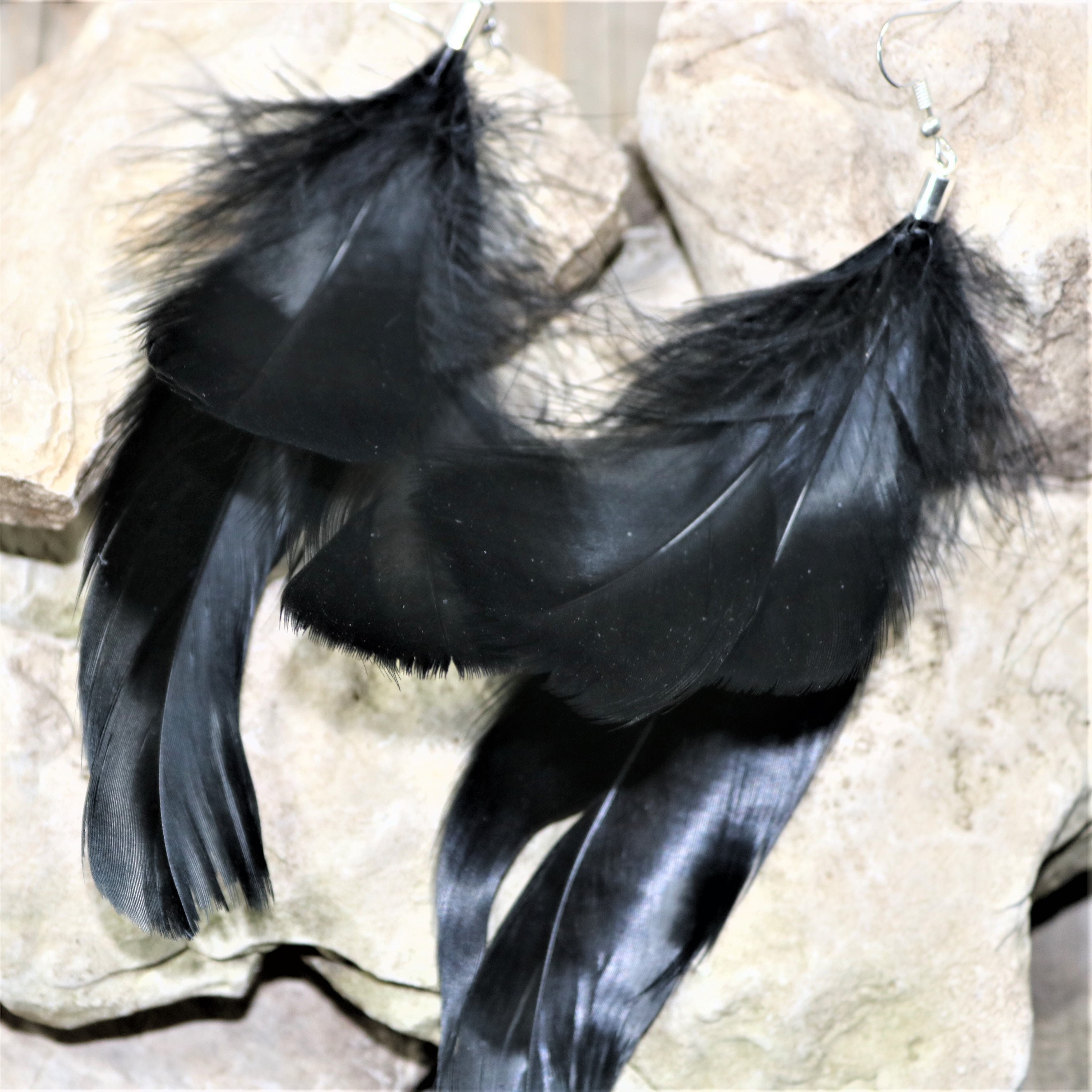 Natural Black Feather Earrings, Bohemian Festival Style Earrings, Boho