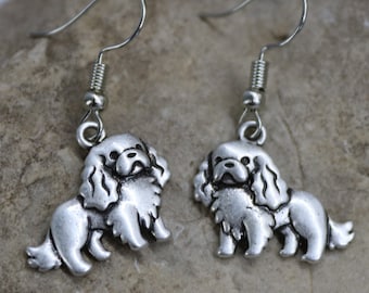 Cavalier King Charles Spaniel Dog Lover Earrings, CKCS Ear Wires, Antique Silver Pet Breed Jewelry, Puppy Love, Gift for her