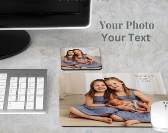 Add Your Favorite Photo and Text Mousepad and Coaster Set, Unique Event Memory Coaster Work Station Accessory, Home or Office Computer Decor