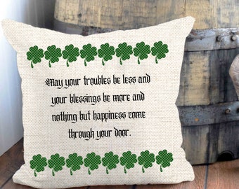Irish Limrick Pillow Cover, Custom St Patrick's Day Poem with Green Plaid Shamrocks, Spring Home Decor with Lucky Sayings in Old Script