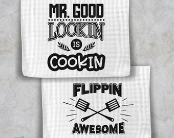 Funny Kitchen Towels, Grilling Baking Cooking Humor Waffle Weave DishTowel, Gift for Chef
