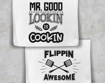 Funny Kitchen Towels, Grilling Baking Cooking Humor Waffle Weave DishTowel, Gift for Chef