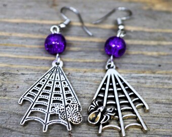 Spider Web Halloween Earrings, Creepy Costume Accessory, Haunted House Halloween Party Jewelry, Spooky Trick or Treat Earrings, Gift for Her