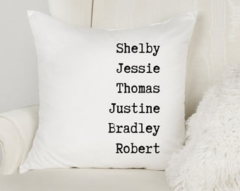 Custom Personalized Family Names Pillow Cover, Decorative Throw Pillow, Wedding, Housewarming, Birthday, Grandmother, Mother's Day Gift