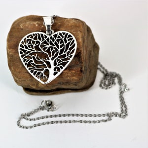 Tree of Life Pendant Necklace, Long Silver Pendant, Family Tree Pendant, Modern Pendant Necklace, Gift for Her, Girlfriend Gift