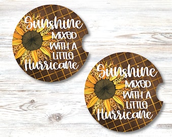 Sunshine and Huricane Car Coaster, Gold Wildflower Neoprene Single or Sets, Rubber Drink Cushion, Vehicle Travel, Truck, Motor Home, Boat