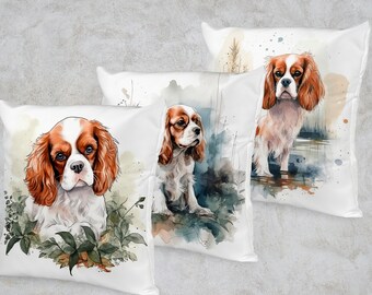 Cavalier King Charles Watercolor Silky Pillow Cover, CKCS Decorative Throw Pillow, Dog Lover Gift, Animal Lover Decor Housewarming, Birthday