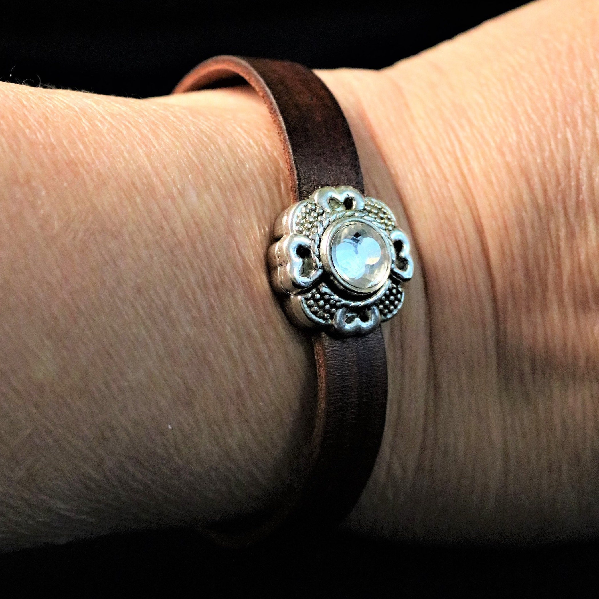 Leather Bracelet Ladies Leather Bracelet Silver Leather Etsy
