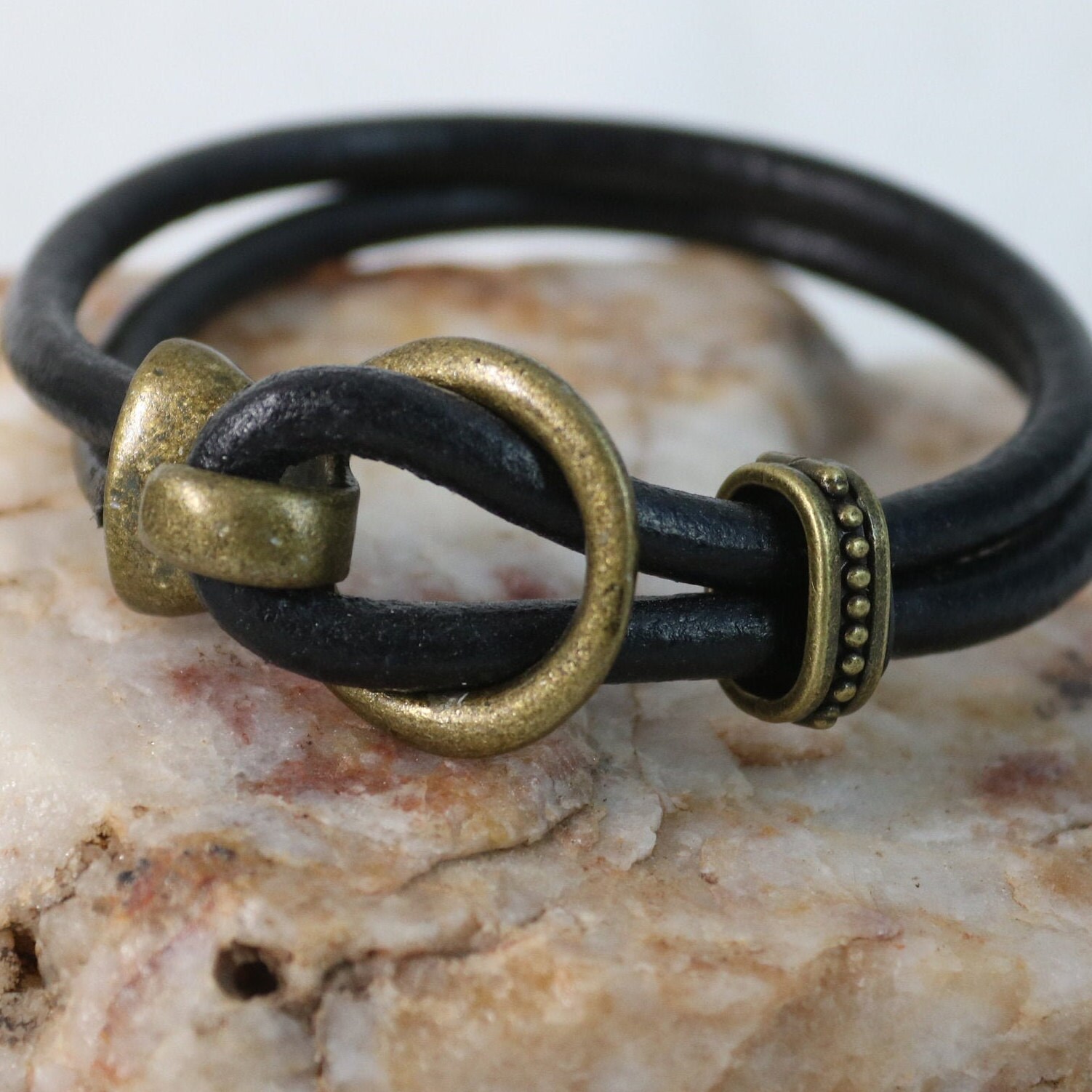 Hook Bracelet, Bronze Hook Bracelet, Leather Hook Bracelet, Gift for