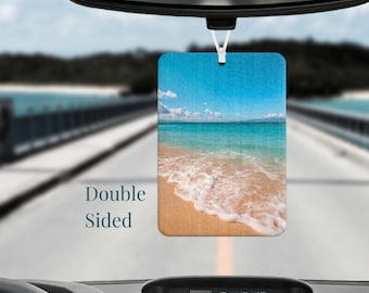 Sandy Beach Scented Air Freshener, Double Sided Car Accessories, Home RV Boat Office Freshie, New Car Gender Neutral Palm Trees Gift Idea