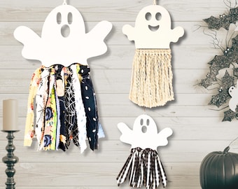 Wood Ghosts Halloween Home Decor, Car Hanger with Fabric, Macrame, or Ribbon Skirt