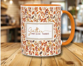 Autumn Leaves Mug: Ceramic Fall Drinkware with Orange Handle