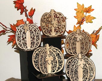 Standing Floral Pumpkins, 3D 5 Set Farmhouse Rustic Natural Home Decoration, DIY Unfinished Autumn Shelf Stitters, Thanksgiving Table Center