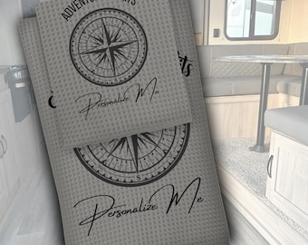 Personalized Compass Boating Camping Towel Set, Adventure Awaits Waffle Weave