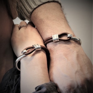 Half Cuff leather Bracelet, Silver Hook Bracelet, Leather Hook Bracelet, Gift for Him, Gift for Her,  Custom Size, Men Bracelet, Christmas