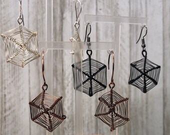 Spider Web  Earrings, Handmade Wire Wrapped Costume Accessory, Halloween Party Jewelry, Spooky Earrings, Gift for Her