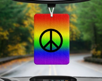 Rainbow Peace Scented Air Freshener, Double Sided Car Accessories, Home RV Boat Office Freshie, New Car Gender Neutral Pride Month Gift Idea
