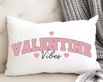 Valentines Day Cupid Vibes Lumbar Pillow Cover, Pink Romantic Farmhouse Cottage or Brilliant White Throw Cushion Cover Gift, February Love