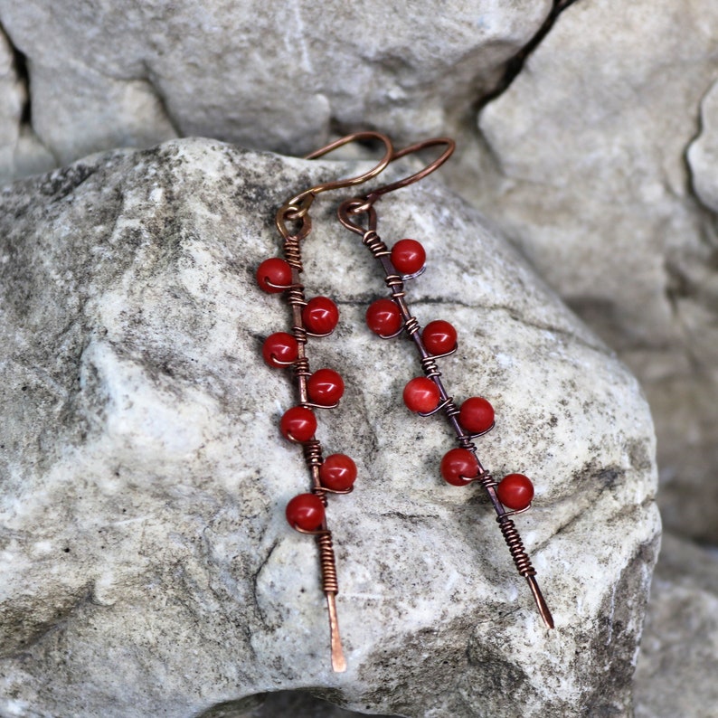 Copper Wrapped Red Jasper Posts ~ Natural Stone Earrings