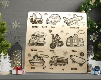 Transportation Children Puzzle, Learn Exploring, Practice Problem Solving, Cognitive Skills, Kids Birthday Gift, Laser Cut Baltic Birch Wood
