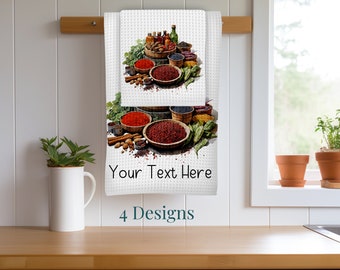 Spices and Seasoning Kitchen Towels, Pepper Parsley Oils Waffle Weave,  Housewarming, Wedding, Hostess, Mother's Day, Birthday Gift