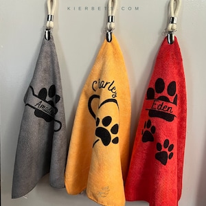 Personalized Dog Paw Towels, Handy Absorbent Hanging Micro Fiber Cloths for Wet or Muddy Paws, Machine Washable