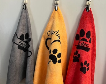 Personalized Dog Paw Towels, Handy Absorbant Hanging Micro Fiber Cloths for Wet or Muddy Paws, Machine Washable