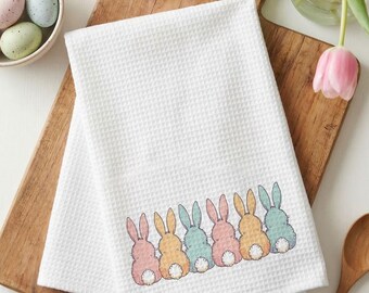 Easter Bunny Tails Kitchen Towel Farmhouse Decor, Soft Colored Bunny Spring Holiday Dish Towels,