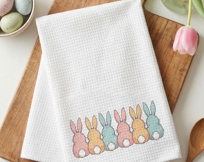 Featured listing image: Easter Bunny Tails Kitchen Towel Farmhouse Decor, Soft Colored Bunny Spring Holiday Dish Towels,