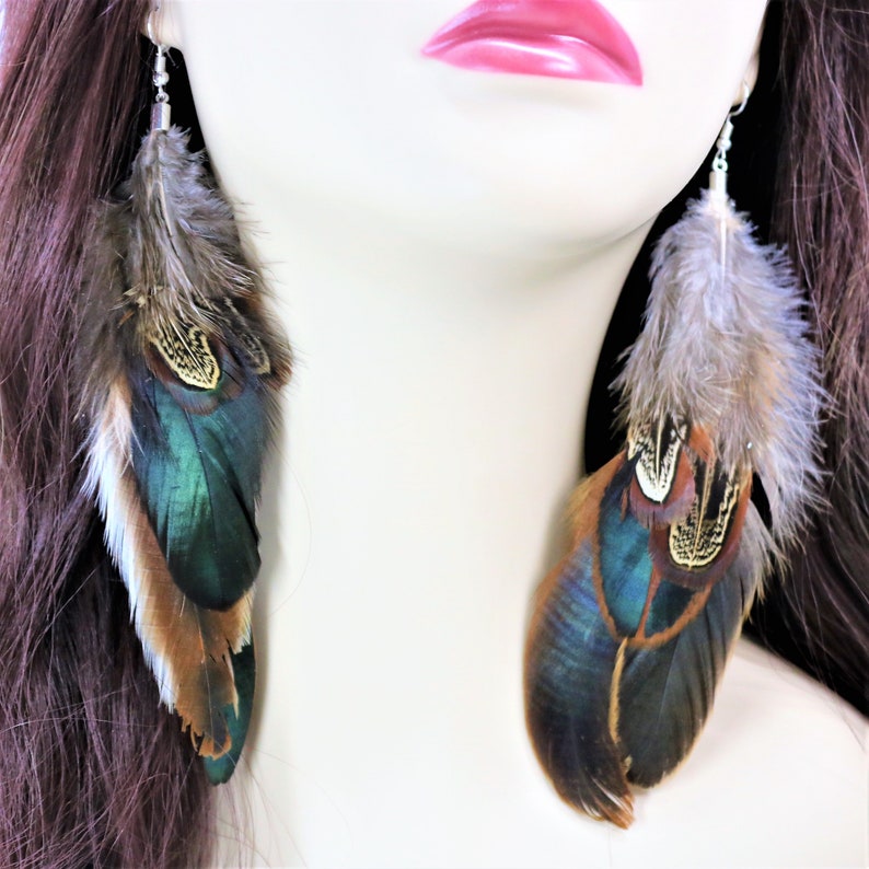 Natural Feather Earrings Brown Feather Boho Chic Style Etsy