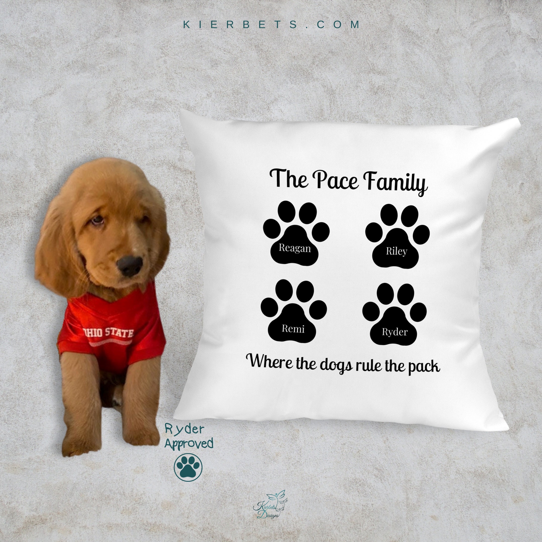 Paw Print the Dogs Rule the Pack Personalized Pillow Covers Natural or White Custom Family Cushion Personal Home Deco Gift