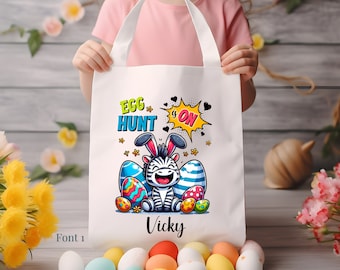 Easter Egg Hunt is On Personalized Tote Bags, Eco Friendly Easter Holiday Carry All Totes, Custom Toy Bag Spring Gift Ideas, Gift for Her