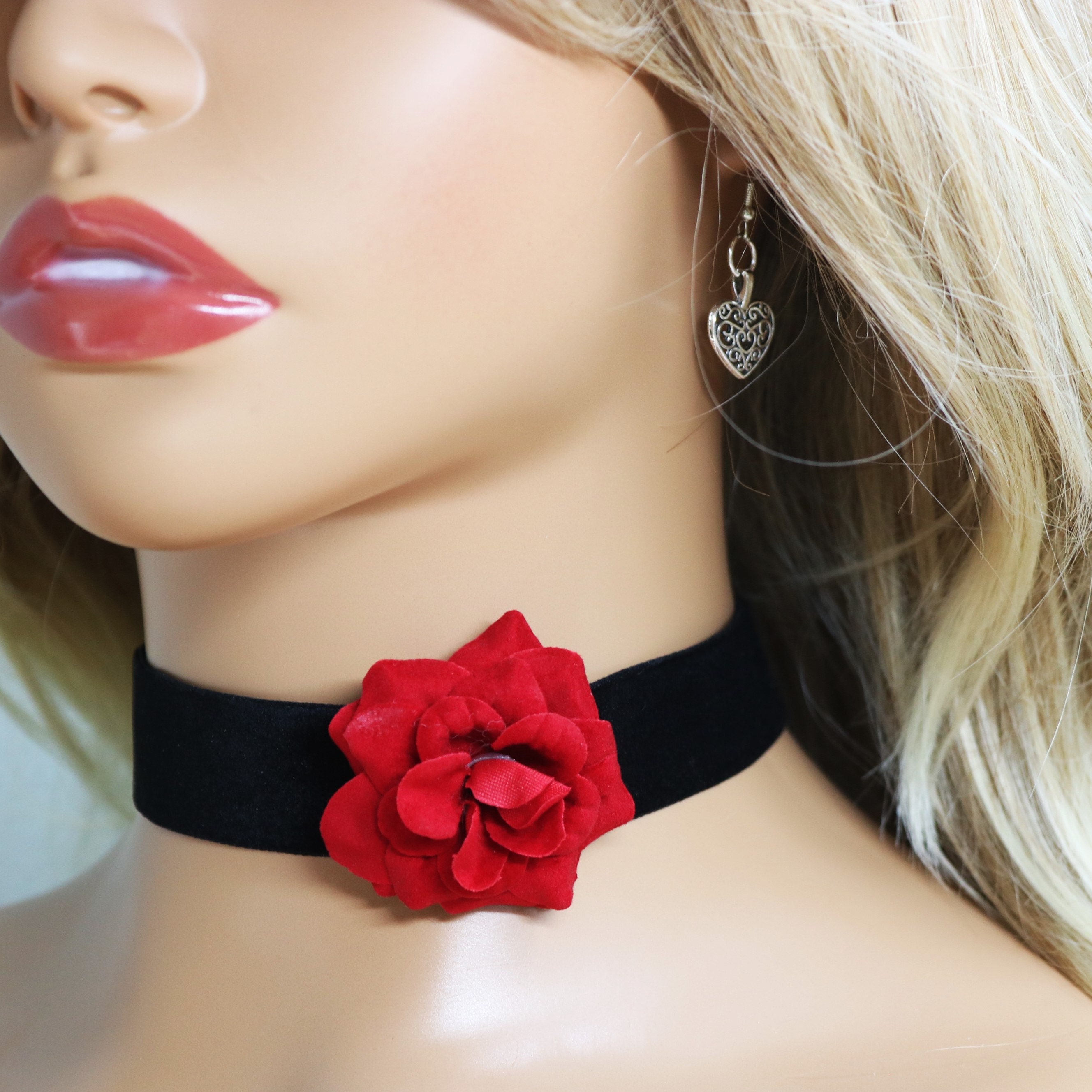 Fuchsia Flower Choker Necklace Velvet Choker Hot Pink Flower Choker  Necklace Rose Choker Choker Gift For Her Valentines Day Dainty Choker