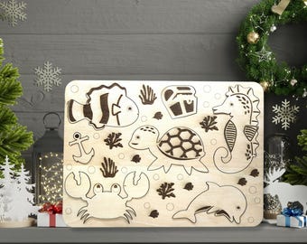 Marine Life Children's Puzzle, Under the Sea Learning, Practice Problem Solving, Cognitive Skills, Kids Birthday Gift, Baltic Birch Wood