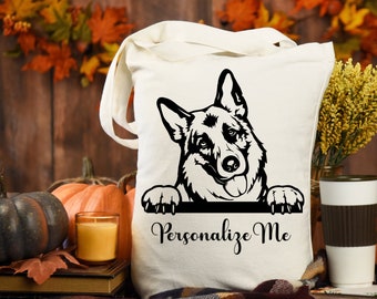 German Shepherd Tote Bag, Personalized Eco Friendly Doggie Daycare Alternative Bag,  Natural Cotton Grocery Shopping Sack