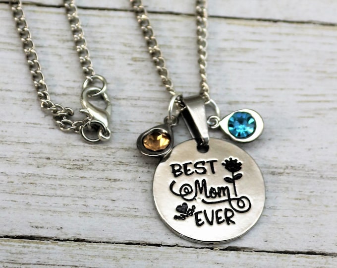 Featured listing image: Personalized Birthstone Pendant Necklace, Mom Ever, Stainless Steel