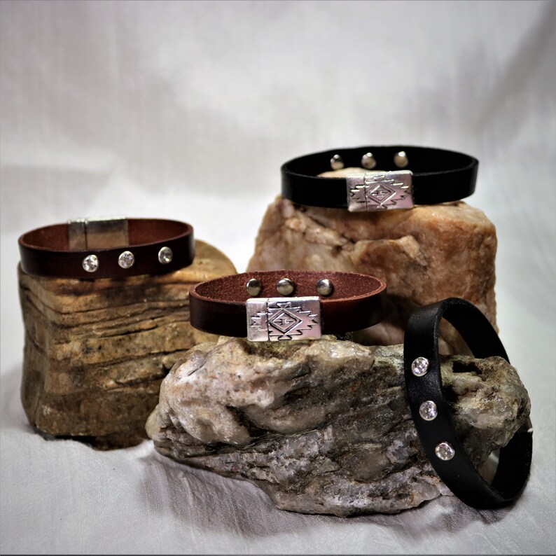 leather rhinestone bracelet
