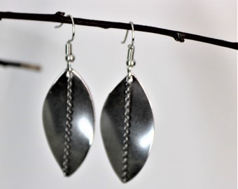 Twisted Stainless Steel Earrings, Metal Leaf Earrings, Silver Leaf Earrings, Modern Steel Earrings, Gift for Her