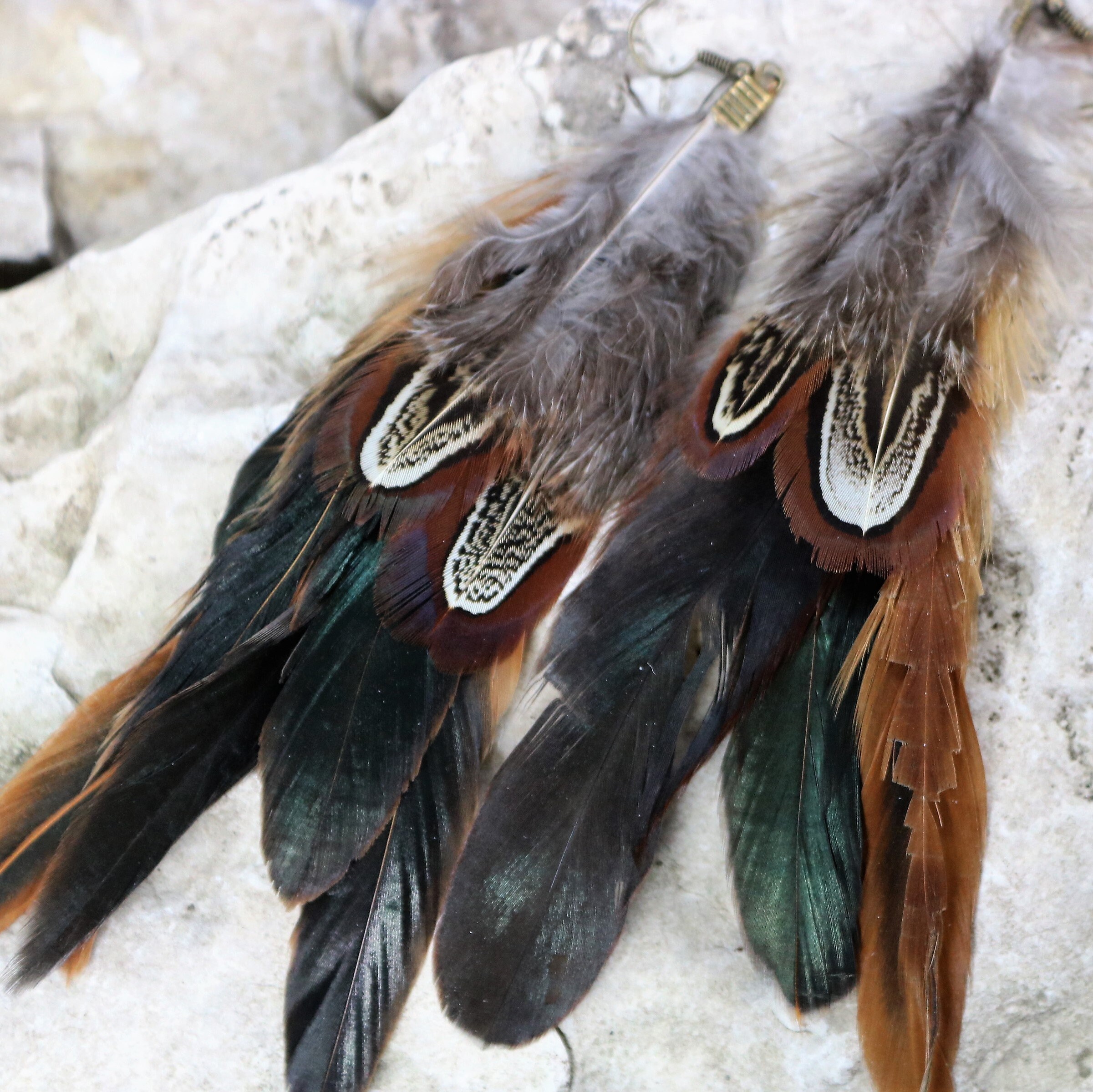 Natural Pheasant Feather Earrings