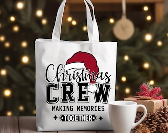 Christmas Crew Making Memories Polyester Canvas Tote Bag, Personalized Holiday Shopping Carry All, Eco Friendly Seasonal Reusable