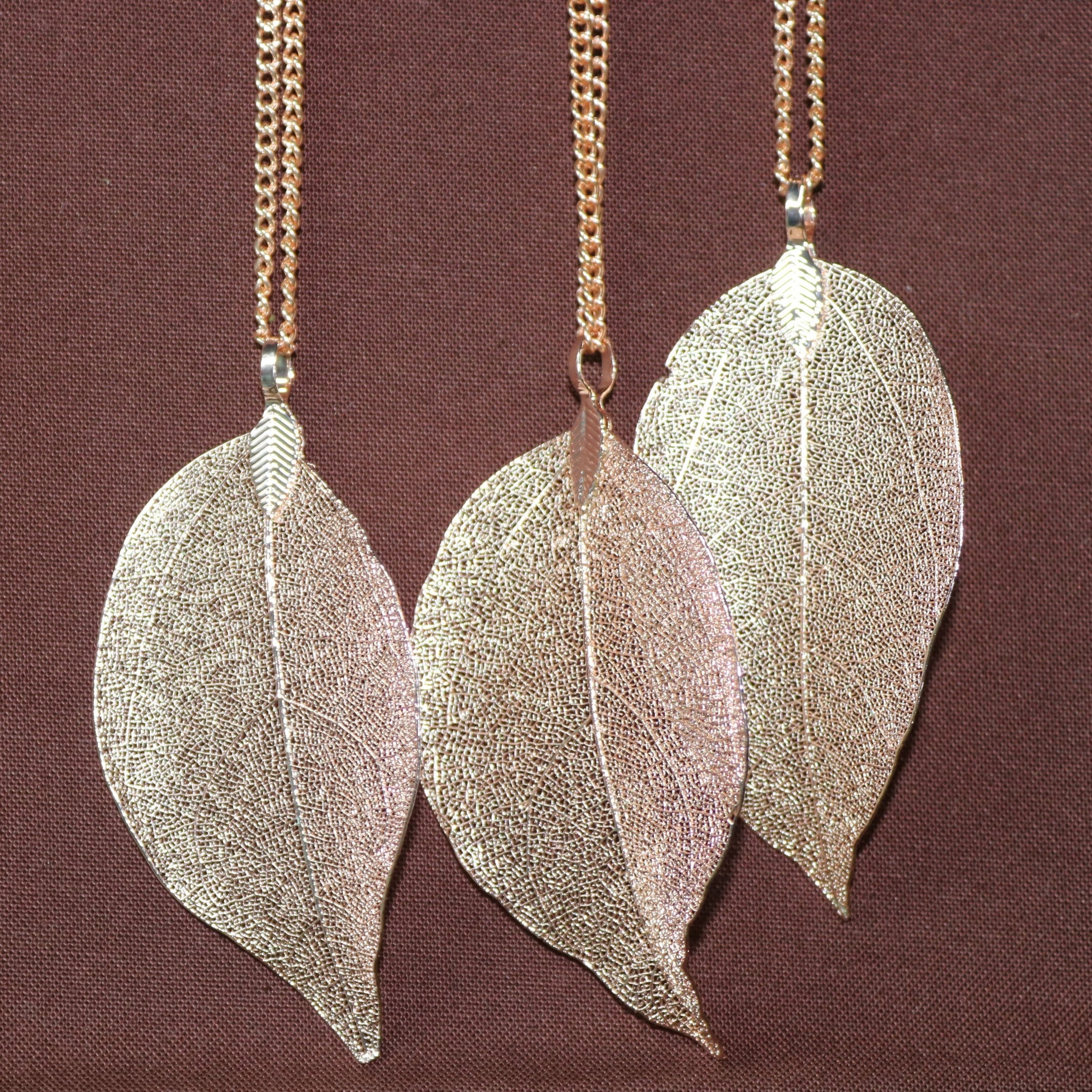 Rose Gold Leaf Pendant Fall Leaf Pendant Long Necklace Etsy
