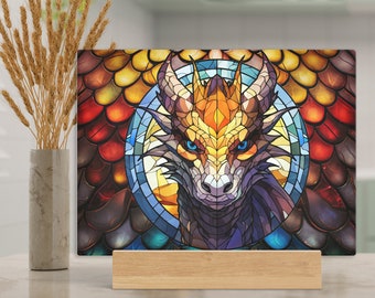 Personalized Tempered Glass Cutting Board, Colorful Faux Stained Glass Dragon Scale Magical Mythical Chopping Tray, Functional Kitchen Decor