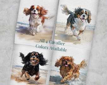 Cavalier King Charles Spaniel Kitchen Towel and Dish Cloth Set or Single, Tri, Blenheim, Ruby or Black and Tan, Dog Mom CKCS lover Gift